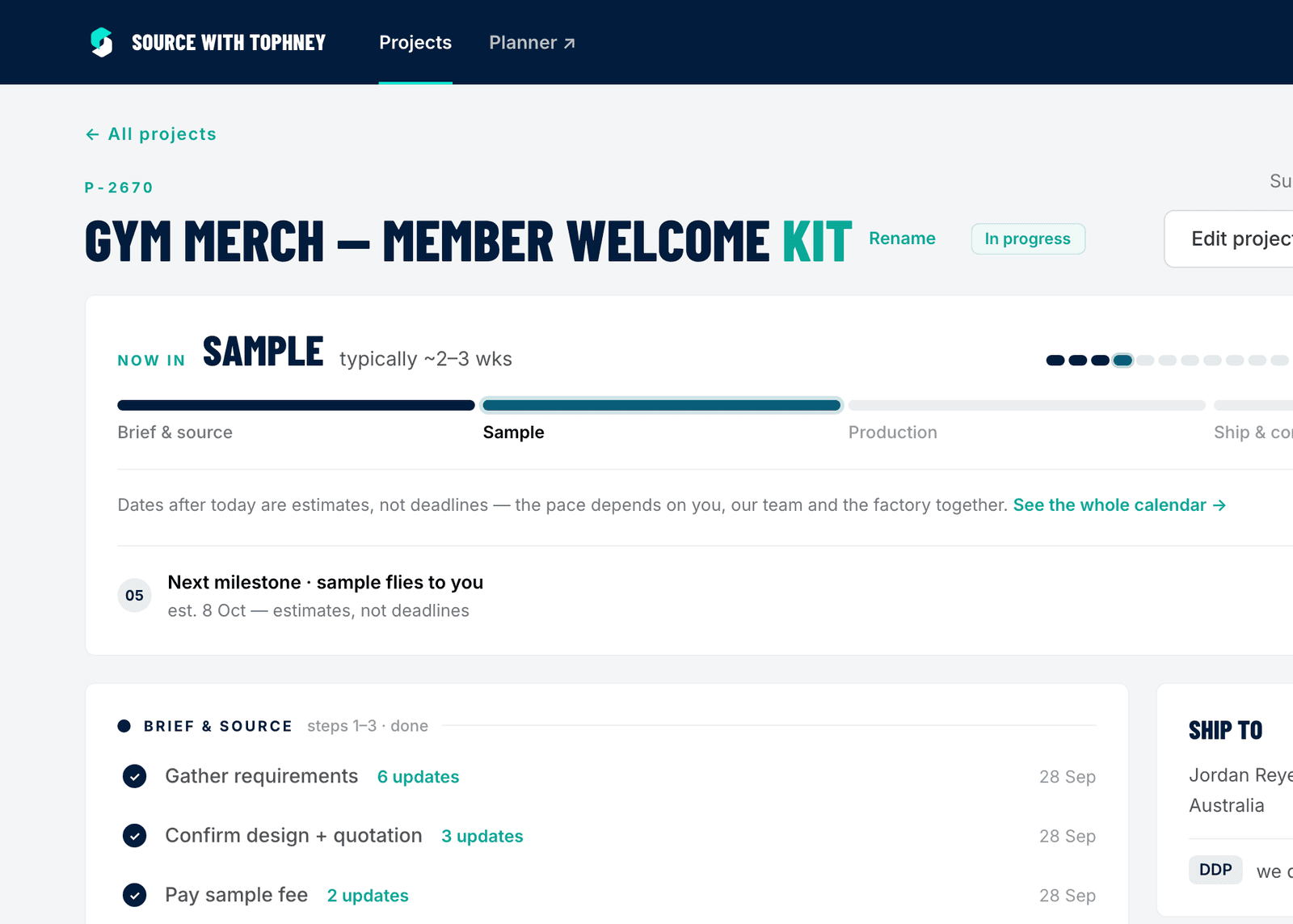 Project Tracker at step 4 of 13, Sampling