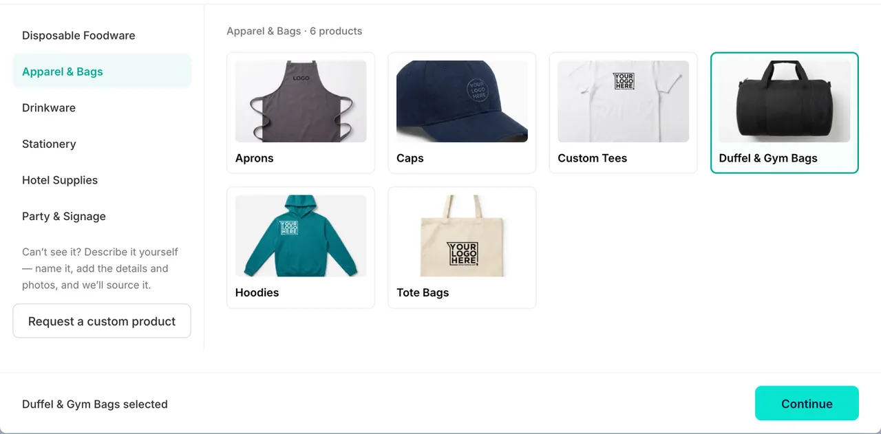 The MerchSourcer Builder: picking products by category